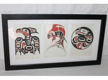 Native American Artist Signed Art Card Group In Frame