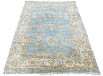 Gorgeous Pale Blue And Cream Oriental Wool Area Rug