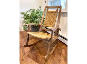 Solid Wood Rocking Chair With Woven Rush Seat And Back