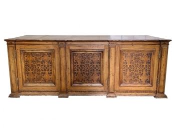 Large Solid Wood Buffet Cabinet With Carved Panel Doors