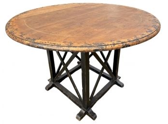 Solid Wood Round Dining Table With A Distressed Vintage Finish