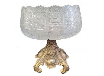 Fine Cut Glass Crystal Bowl With Cast Spelter Base