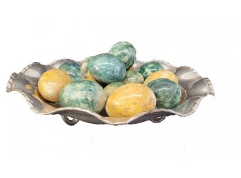 Silver-Plated Handmade Mexican Bowl With Decorative Marble Eggs