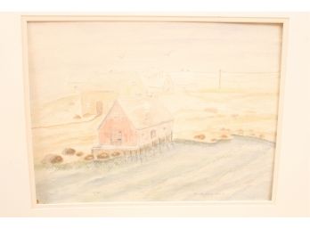 Water Color And Pencil Farm Scene Signed 'M.G Michaud'