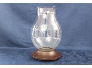 Pottery Barn Candle Lantern With Wooden Base