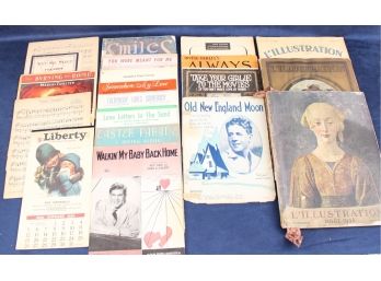 Large Lot Of Antique Music, Calendar, And Illustrations Book One Signed