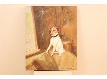 Oil On Canvas Dog Portrait Painting Signed By Mary Lindsey