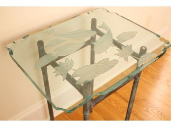 Custom Etched Koi Fish And Lily Pad, Signed Glass Top Table