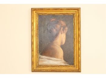 Stunning Oil On Canvas Portrait Of  Backside Of Woman In Gilt Wooden Frame