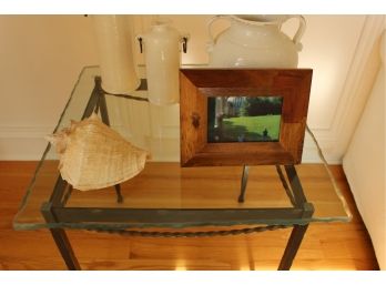 Hand Carved Glass Top End Table