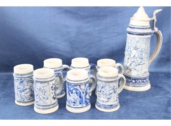 Large Antique German Stein And Mug Set