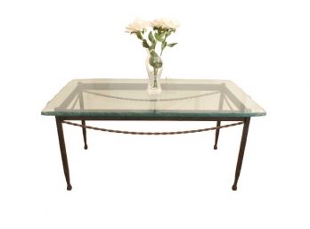 Hand Carved Glass Top Coffee Table With Iron Base