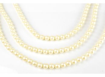 Extra-Long Triple Strand Large Pearls Necklace