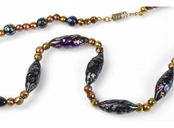 Subtle Blue/Black Peacock Art Glass Necklace