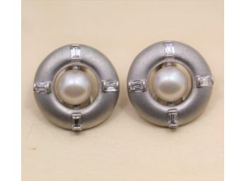 Sterling Silver Signed Majorica Peal Clip On Earrings