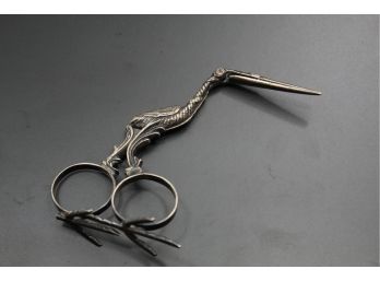 Antique Sterling Silver Stork Sewing Embroidery Scissors