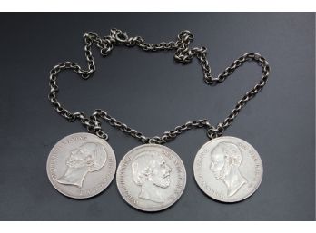 Sterling Necklace With 3 Large Silver Netherlands 2-1/2 Gulden Coins