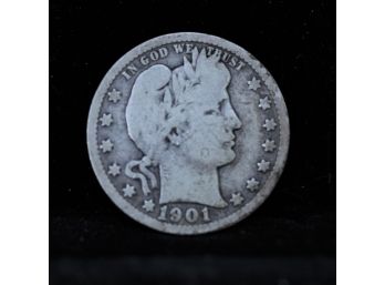 1901 Silver Barber Quarter Coin