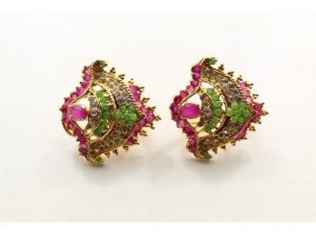 Costume Earrings With Real Rubies