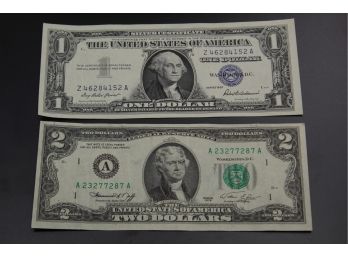 1957 $1 Silver Certificate And $2 Bill