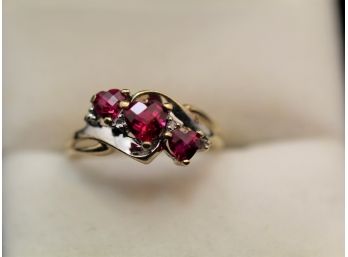 10k Yellow Gold Heart Shaped Red Topaz Diamond Ring