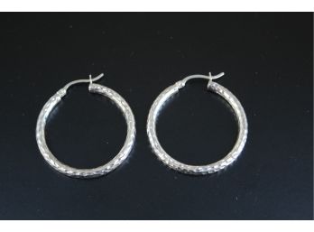 Sterling Silver Hoop Earrings Diamond Cut