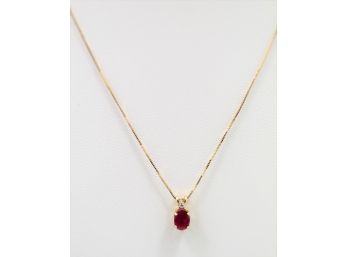 14k Yellow Gold Ruby Diamond Pendant Necklace