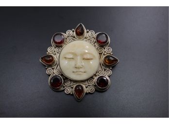 Sterling Silver Moon Face Pendant Brooch