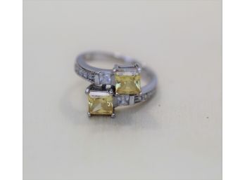 Sterling Silver Yellow Crystal Ring Size 7.75