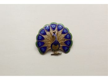 Vintage  Silver Enamel Peacock Pin