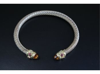 David Yurman Sterling Silver  14k Gold Citrine Cable Bangle Bracelet