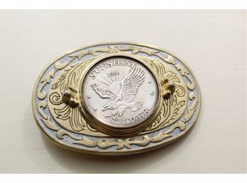 Belt Buckle With 1 Ounce 1985 .999 Silver Sunshine Round