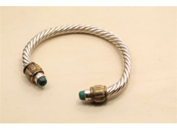 Sterling Silver Brass Malachite Cable Bracelet