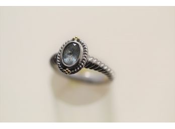 Sterling Silver 18k Aquamarine Ring Size 7