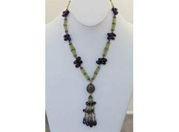 Sterling Silver Amethyst Peridot Necklace And Earrings