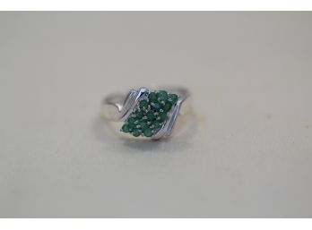 Sterling Silver Ring With Small Emeralds Size 6.75