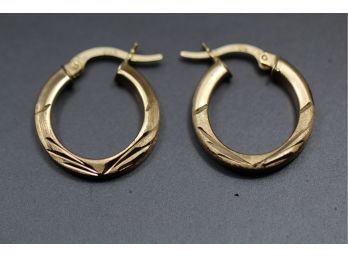 14k Yellow Gold Diamond Cut Hoop Earrings