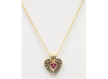 10k Yellow Gold Ruby Diamond Heart Necklace Pendant