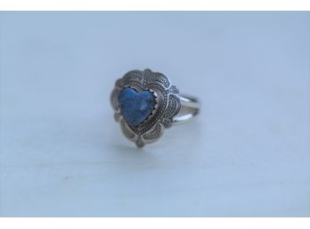 Sterling Silver Lapis Heart Ring Size 6.25