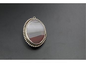 Sterling Silver Pin Brooch Agate Stone