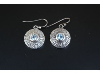 Sterling Silver Hammered Design Topaz Earrings