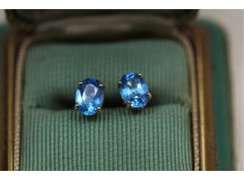 14k Yellow Gold Blue Topaz Earrings