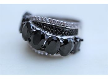 Sterling Silver Onyx Cz Ring Size 8.75