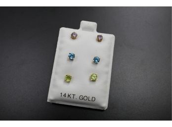 14k Yellow Gold 3 Pairs Of Stud Earrings