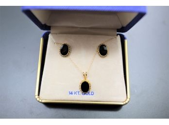 14k Yellow Gold Onyx Earrings Necklace Pendant