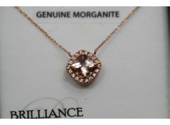 10k Gold Pink Morganite Diamond Pendant Necklace