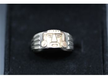 Sterling Silver 18k Gold Aztec Ring