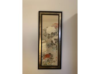 Long Asian Art Floral Framed, Stamped