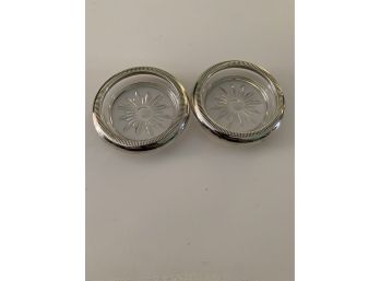 Pair Of Crown Sterling Sunburst Coasters