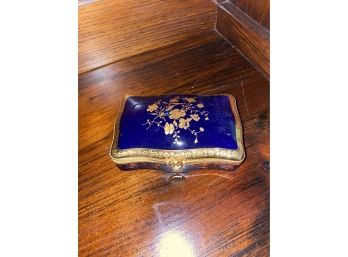 Stunning Limoges Porcelain Navy & Gold Trinket Box